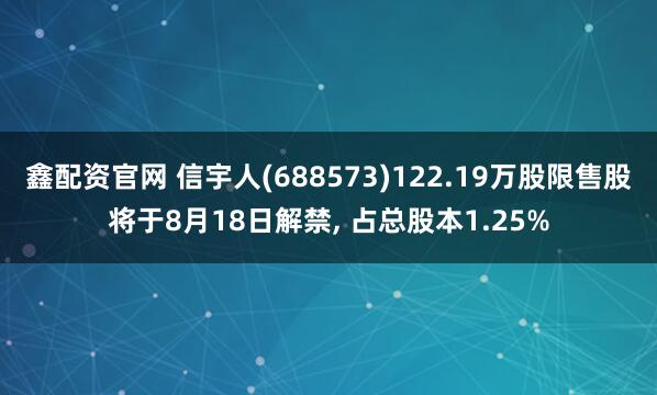 鑫配资官网 信宇人(688573)122.19万股限售股将于8月18日解禁, 占总股本1.25%