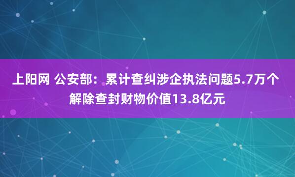上阳网 公安部：累计查纠涉企执法问题5.7万个 解除查封财物价值13.8亿元